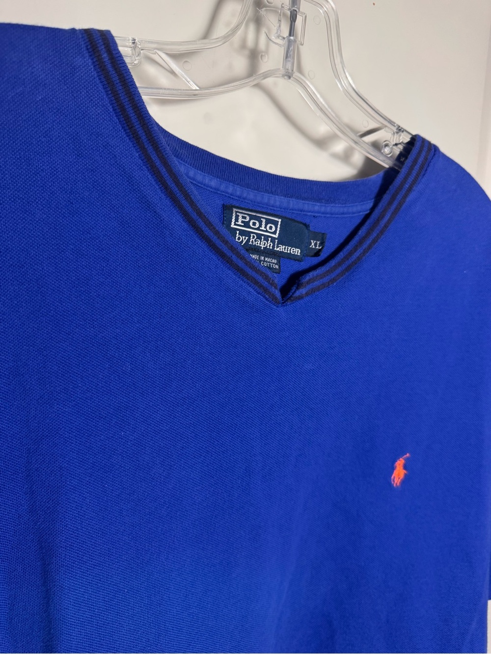 Ralph Lauren Short Sleeve V-Neck Tee in Royal Blue with Orange Pony